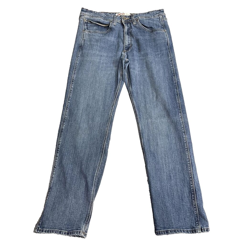 Wrangler Jeans Mens Straight Fit Denim Jeans Blue Cotton Relaxed Fit